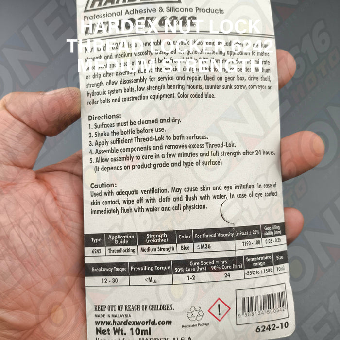 Hardex Thread Locker Nut Lock 6242 Blue Medium Strength Original