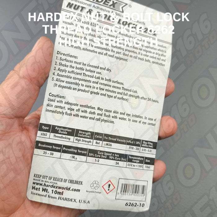 Hardex Thread Locker Nut and Bolt Lock 6262 Red High Strength Original