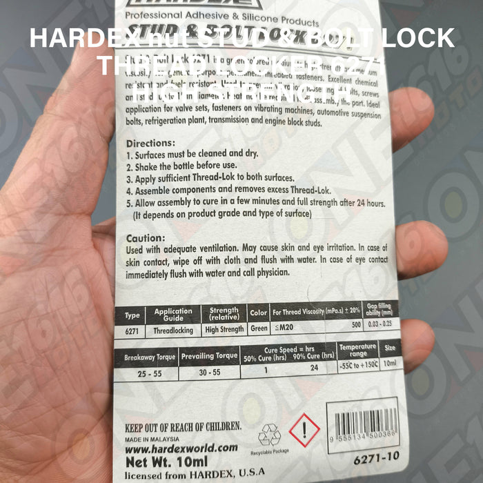 Hardex Thread Locker Stud and Bolt Lock 6271 Green High Strength Original
