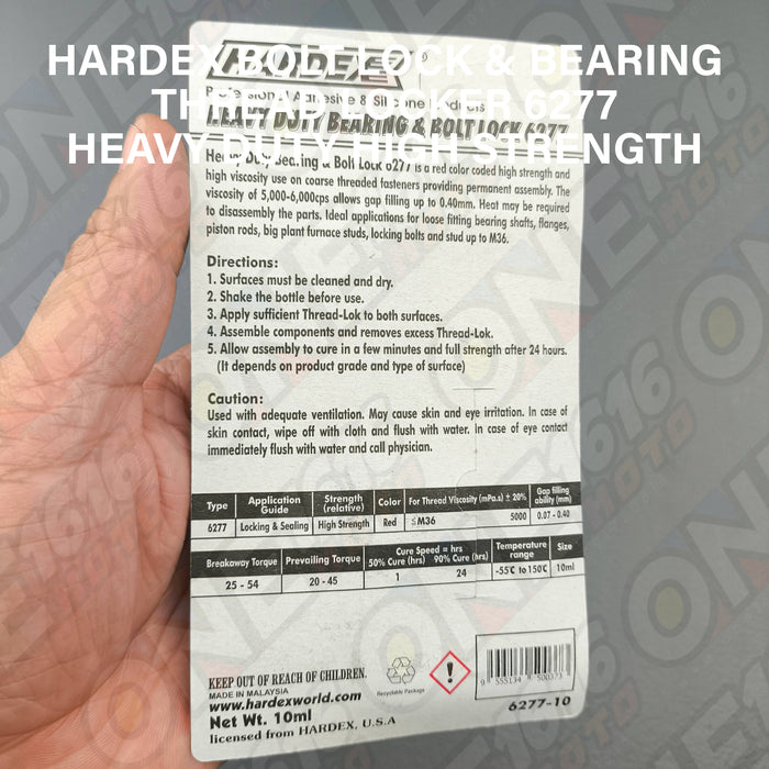 Hardex Thread Locker Bolt Lock & Bearing 6277 Red High Strength Heavy Duty Original