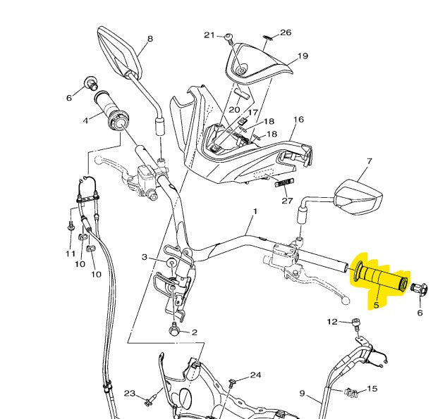 Yamaha Genuine Handle Grip Left 2PH-F6241-00 for Mio i125/Nmax/Aerox/King/Gear/Gravis