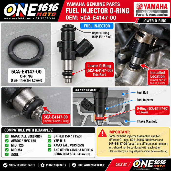 Yamaha Genuine Fuel Injector Lower O-Ring 5CA-E4147-00 NMAX Aerox Mio i125 M3 Sniper R15 XMAX