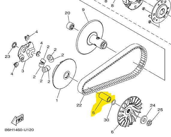 Yamaha Genuine Collar Guide Pulley B6H-E7674-00 for Nmax V2, Aerox V2